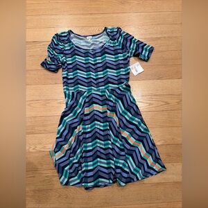 NWT LuLaRoe Nicole Dress Womens 3XL Blue Black Stripe Fit and Flare C32